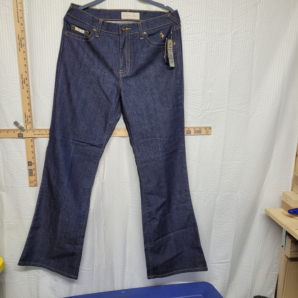 Baby Phat‎ NWT Womens Dark Wash Embroidered Logo Bootcut Stretch Jeans Size 16